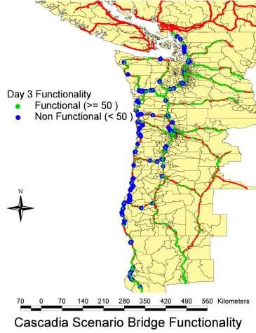 What are the risks & impacts based on our assumptions? Infrastructure and lifelines will be seriously damaged In Oregon, 399 bridges would have totally or partially collapsed under an M 9.