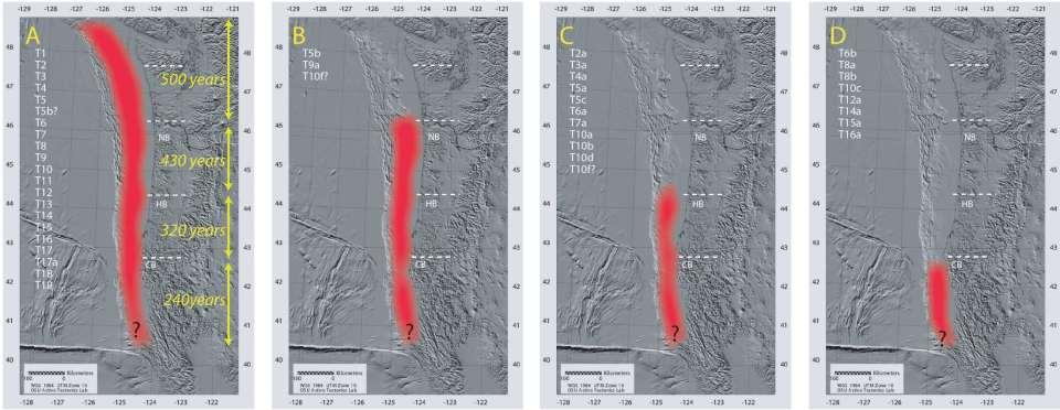 Cascadia Subduction Zone Earthquakes Recurrence Mw ~9 500 yrs Mw 8.5-8.8 430 yrs Mw 8.5-8.3 320 yrs Mw 7.6-8.