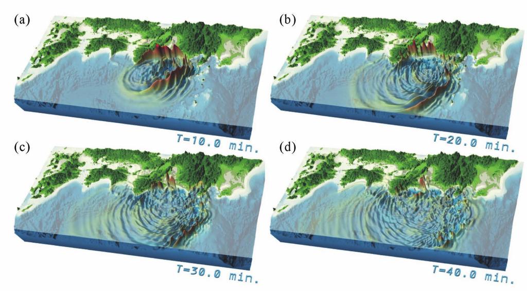 Annual Report of the Earth Simulator Center April 2009 - March 2010 present tsunami simulation usually assumes such static seafloor elevation in a homogeneous half-space structure using a