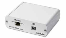 Potentiometric titrators 847 USB Lab Link (2.847.0010) 847 USB Lab Link rapid network connection for Titrando. 856 Conductivity Module (2.856.0010) 4 MSB connections (for e.g.