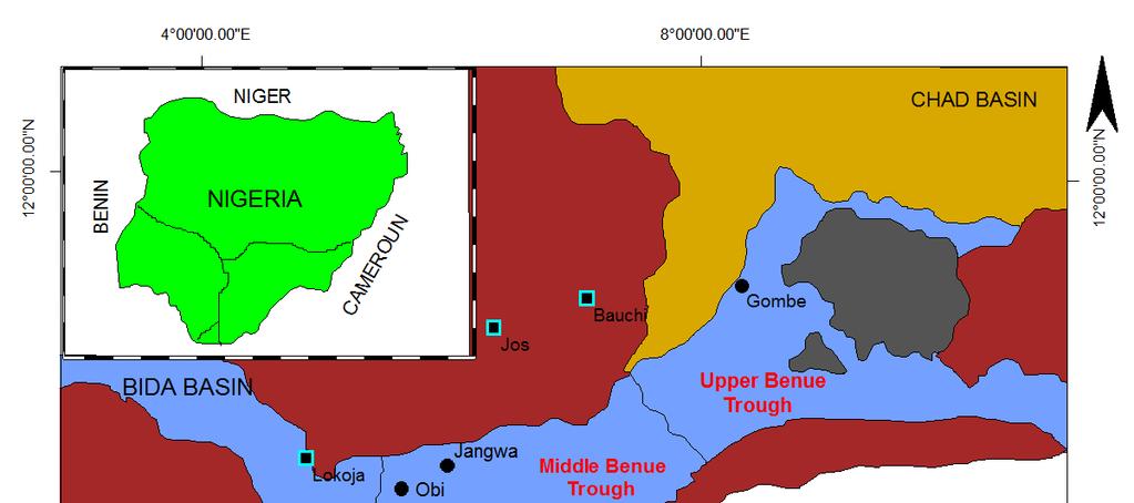 Mid Niger (Bida) Basin (Adeleye, 1976) and the Dahomey Embayment (Reyment, 1965), the major coal resources of Nigeria occur within the Benue Trough (Figure 1). Figure 1.