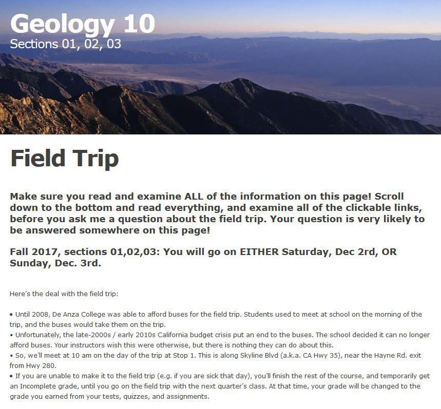 NOTE: For complete information on the field trip (including directions to