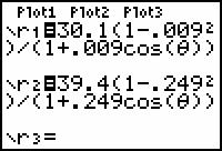 49cosθ Plot the following polar equations on the same polar axis: 1(1.017 Earth: r = ; 1 +.017 cosθ 5.(1.048 Jupiter: r = ; 1 +.