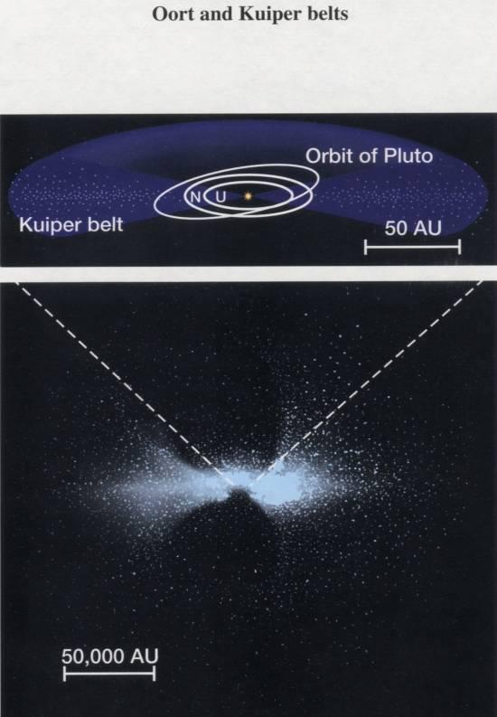 Comets with long orbital periods come from the Oort cloud, 500-50,000 A.U. from the Sun.