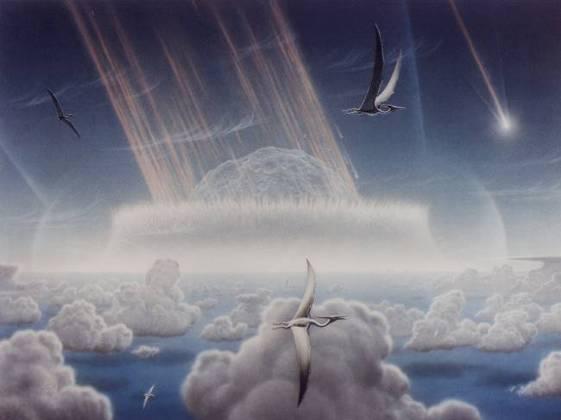 Current favorite explanation: COLLISION HYPOTHESIS A comet or asteroid struck the Earth 65 million years ago,