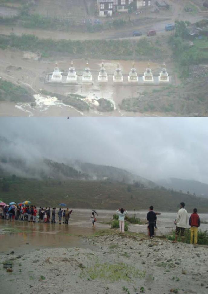 Flash Floods Recurrent Eastern and Southern regions most vulnerable Past events 2000 Phuentsholing and Pasakha 2004 East 9 people lost lives May 2009 flash flood Cyclone Aila Floods 25 26 May, 2009