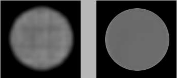 Images of parallel-line bar phantom without (left) and with (right) the corrections obtained with the CsI(Tl) array system. Fig. 9.