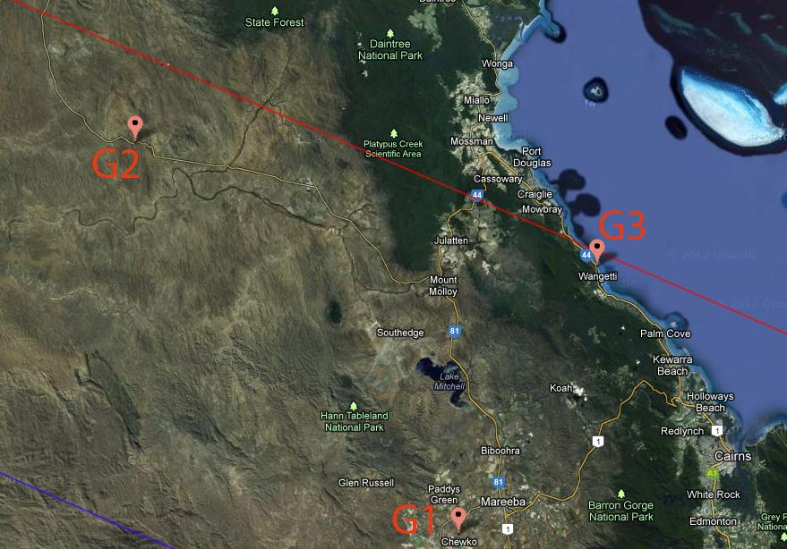 Expedition- Location GLORIA has chosen as destiny for the observations, the northeaster of Australia (State of Queensland) around the city of Cairns (total length 2 minutes).