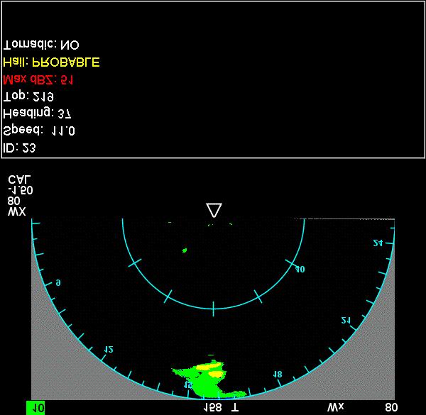 WxR Cell NWS NEXRAD Cell Attributes associated with WxR Cell Figure 6 WxR Cell with NEXRAD Attribute Data April 3, 2002 Figure 6 is an example of datalinked NEXRAD information associated (fused) with