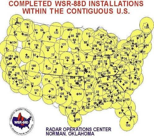 US National Weather Radar Network (460 Km coverage map) S-band radars
