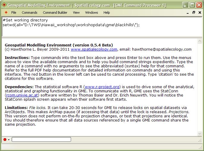Finding commands: GME specific commands are listed on: http://www.spatialecology.com/gme/gmecommands.