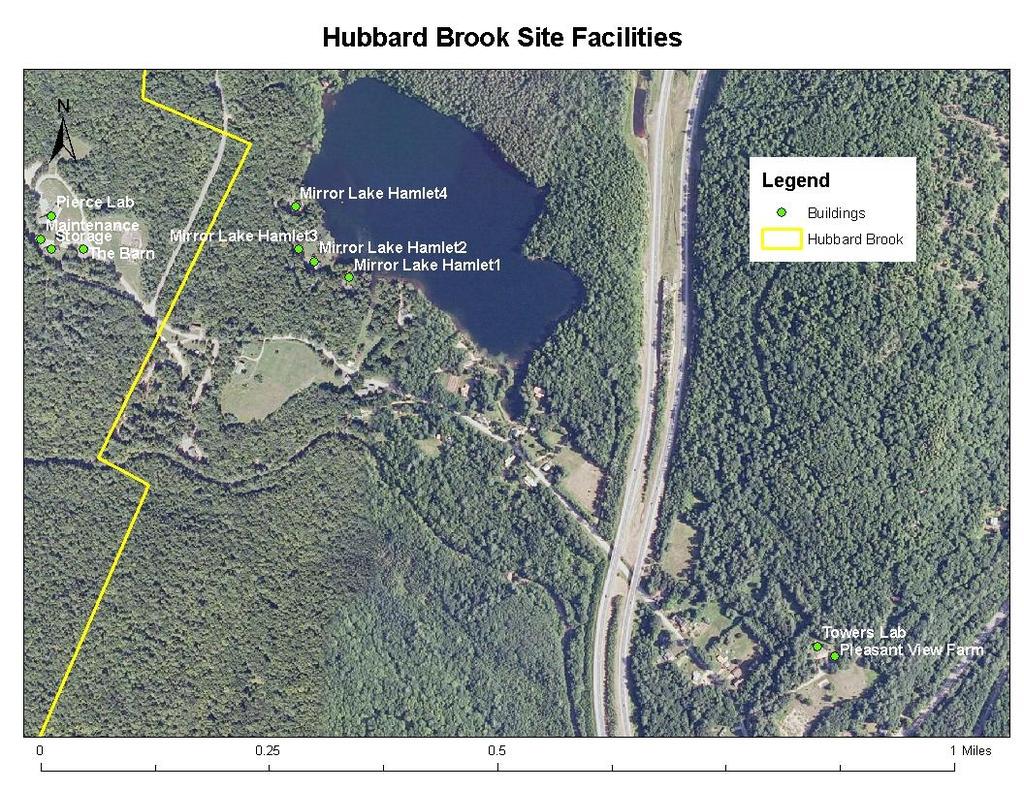 This map shows a revised building layer containing only facilities associated with Hubbard Brook.