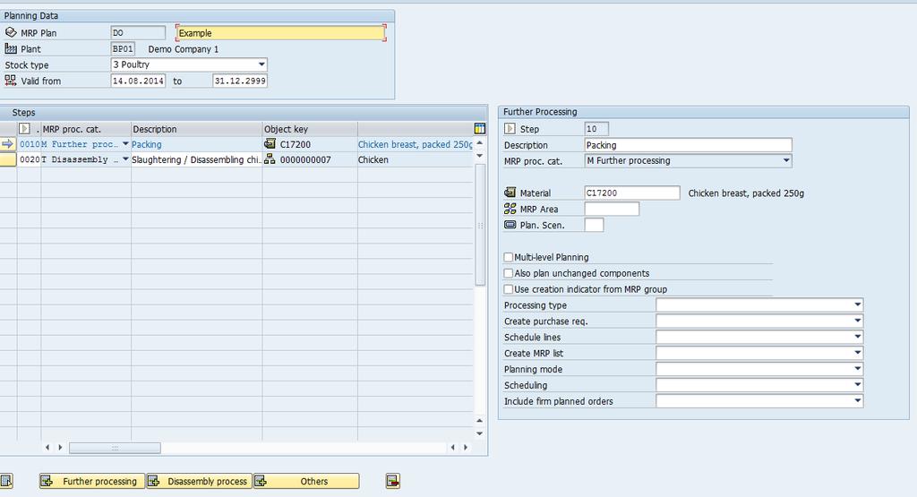 1.3 Creating the MRP Plan SAP Menu Transaction Code Softproviding Meat > Production > Material Requirements Planning > Planning Tool > MRP Plan > Create /SPMEAT/APDA Procedure In an initial step the