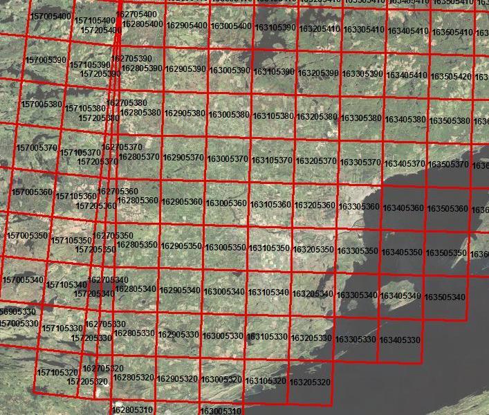 Ontario Base Map (OBM) GIS Database Entire province is divided into square tiles, 5x5 km in the south and 10x10km in the north.