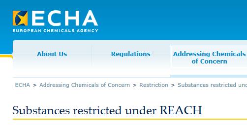 Restrictions in Annex XVII Restricted substances 63 entries Examples: Hg entry18 Cd