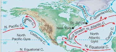 2. Ocean Currents North Pacific Current brings warm water / air to coast of British Columbia.