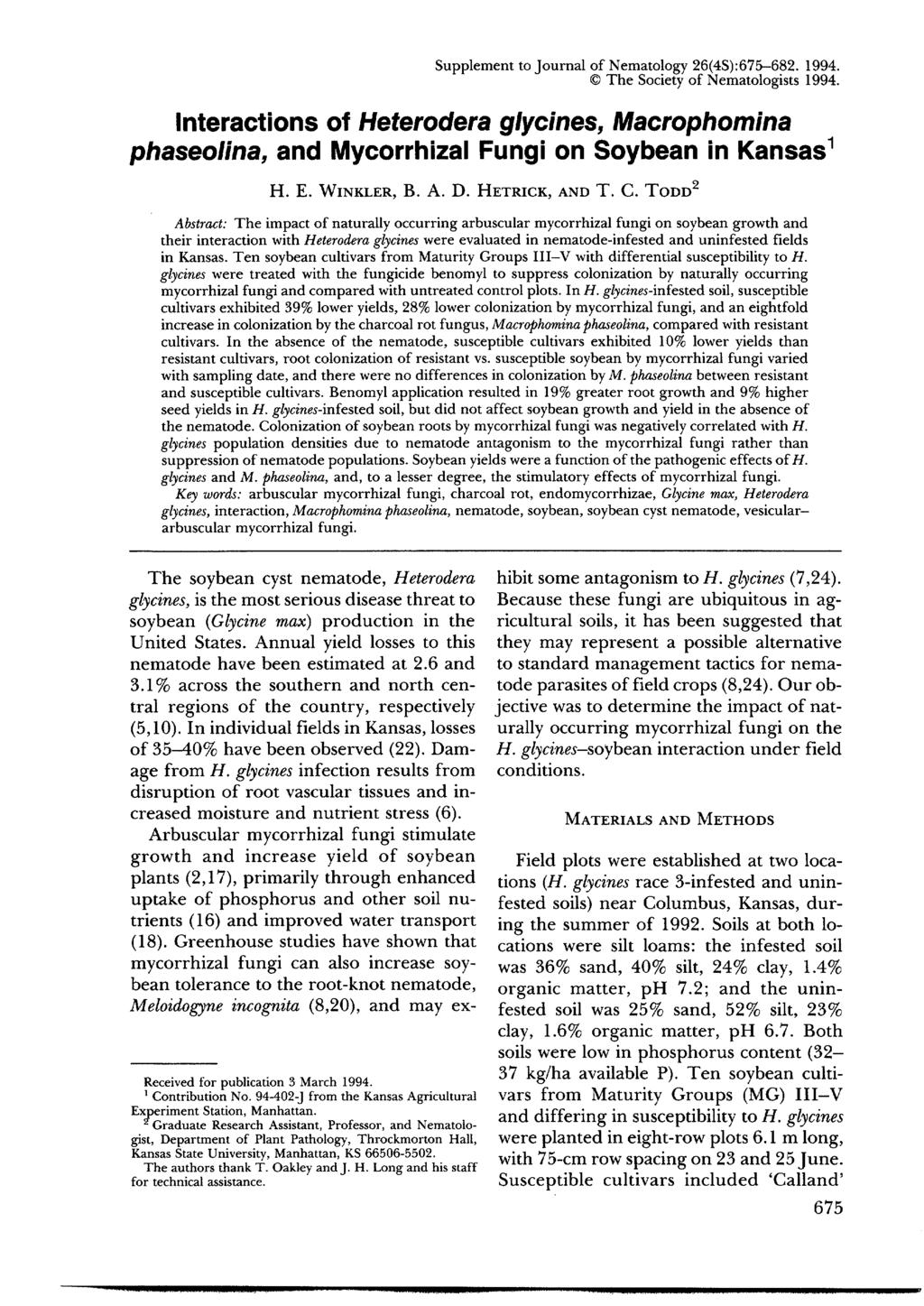 Supplement to Journal of Nematology 26(4S):675-682. 1994. The Society of Nematologists 1994.
