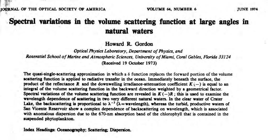 A first explanation Jerlov award 2004 (i.e. the index of refraction increases with wavelength) 10.