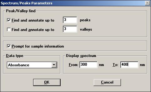 At the Spectrum/Peaks Parameters window (Figure 6), deselect the "Find and annotate up to 3 valleys" box (the second check box from the top in the Peak/Valley find section), select