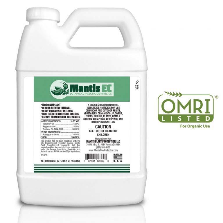 Botanical Oils (Insecticidal Oils) Mantis EC is an agriculture grade organic insecticide/miticide