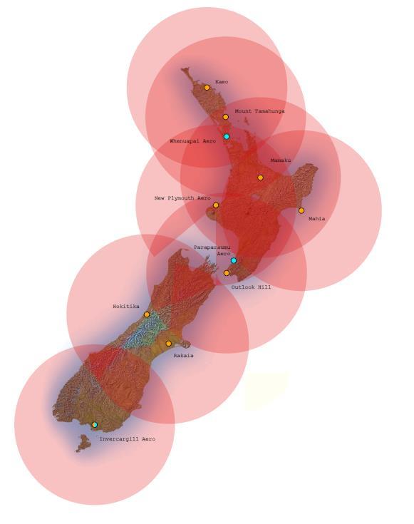 As shown in Figure 3, the New Zealand-wide network of nine weather radars (with a tenth planned for Otago) and four upper-air sounding stations are strategically placed to maximise coverage.
