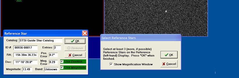 ( Figure 10) Figure 10 Selecting Reference Stars Click select in the dialog box at the bottom of the page to set your first reference star. Repeat the process for reference star 2, etc.
