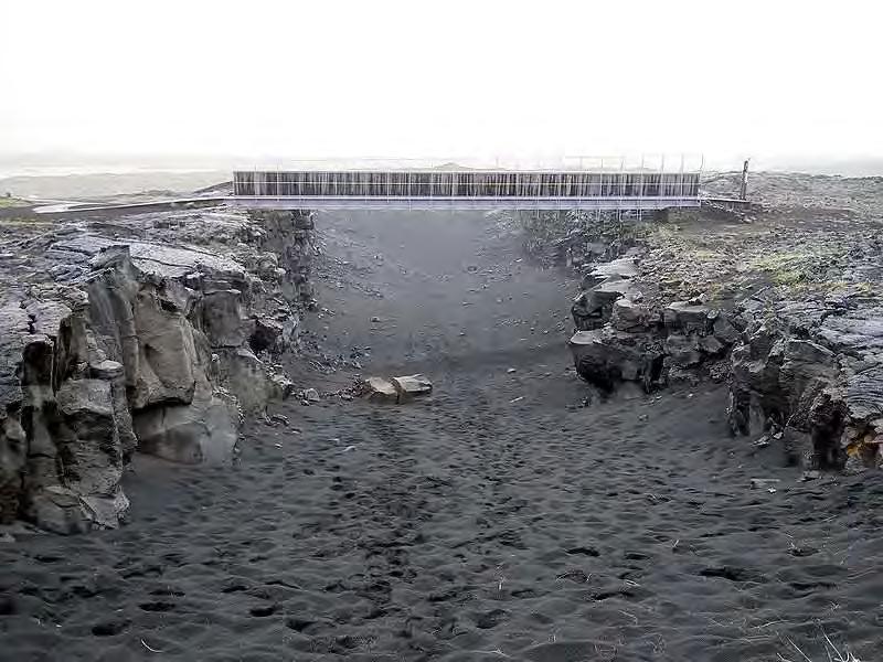 Bridge across the Álfagjá rift valley in southwest Iceland, on the boundary between