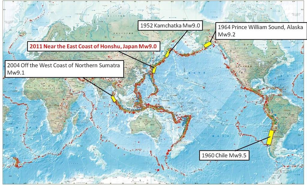 Mega-Earthquakes in the world since 1990 Name Date Mw 1960 Valdivia Chili May 22 9.5 1964 Prince William Sound, Alaska Mar 27 9.2 2004 Off the West Coast of Northern Sumatra Dec 26 9.