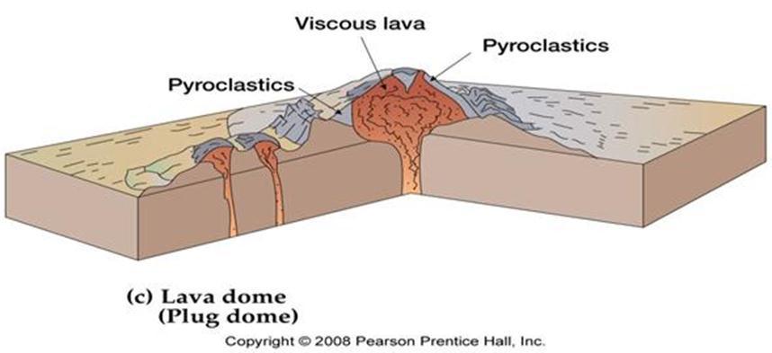 Lava domes (plug domes) They have masses of very viscous lava that are too thick to flow very