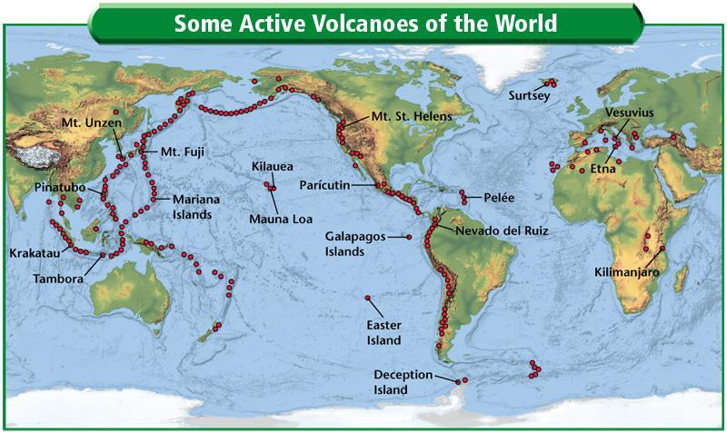 According to the map the most active volcanoes