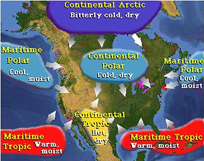 Air Masses & Fronts What is an Air Mass? A that has uniform temperature & moisture content. How do air masses form? Air over a certain region takes on those. Where do the following air masses from?