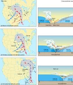 Occluded Fronts Life Cycle of a Mid-latitude Cyclone Formation Cyclongenesis Begining stage of