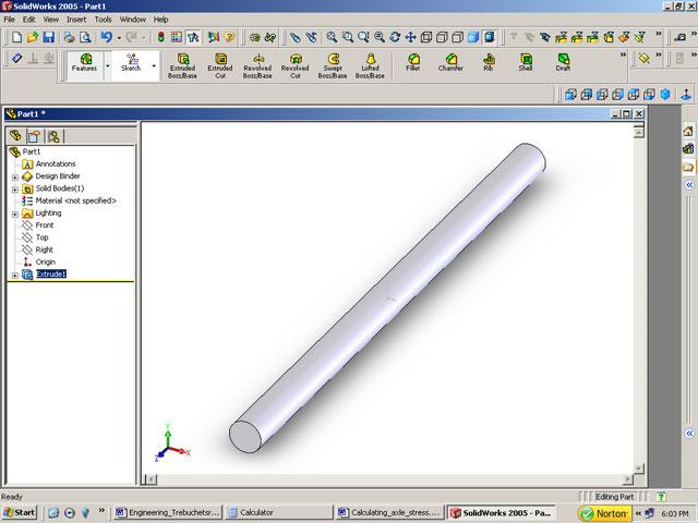 Sample Engineering Curriculum Analyzing the Performance of the Same Axle Using SolidWorks COSMOSXpress SolidWorks offers a handy utility that can be used to quickly determine if and how a trebuchet