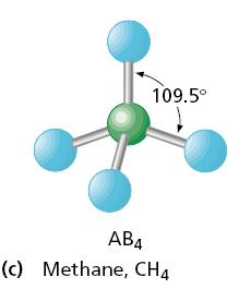 AB4 molecules following octect rule by sharing 4 e- pairs with B atoms Distance between e- pairs