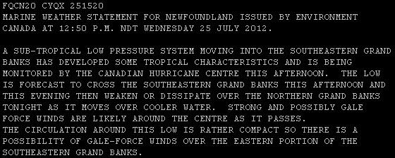 Operational Notes on the Grand Banks low Program Head of the CHC and marine forecaster in the Newfoundland regional