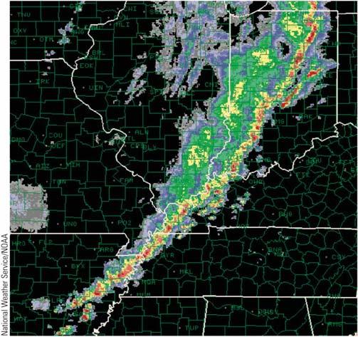 Essentials of Meteorology 5 Multicell Thunderstorms: Squall Lines Line of intense, individual storms May last