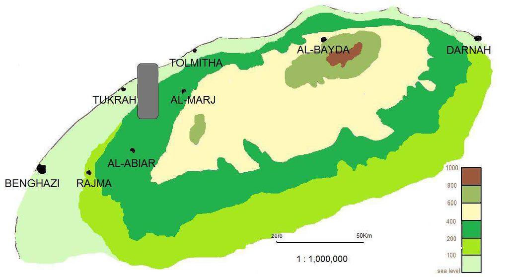 Salem Elshatshat and Abdolla Mansour Adv. Appl. Sci. Res., 204, 5(5):286-292 Figure : The location of study area( the gray) which far around 75 Km from the eastern borders from Benghazi city.