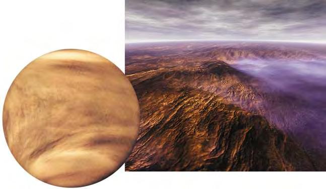 Venus Nearly identical in size to Earth; surface hidden by clouds Hellish