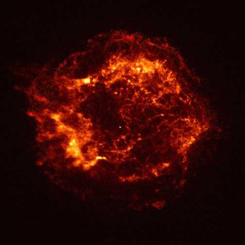 Cassiopeia A A supernova which exploded about 250 years ago. This X-ray image shows the faint stellar remnant for the first time.