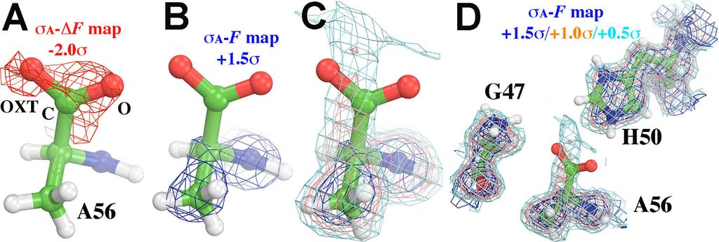 Figure 4. ESP map for the a-synuclein fragment residue 47 56 (GVVHGVTTVA) (PDB-4ZNN) 10 from electron diffraction experiments at 1.41-Å resolution. A: r A -weighted DF map contoured at 22.