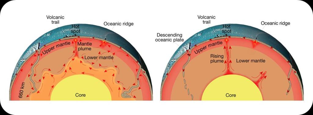 G. MECHANISMS OF PLATE MOTION Mantle convection mantle plumes are masses of hotter-than-normal mantle material that ascend toward the