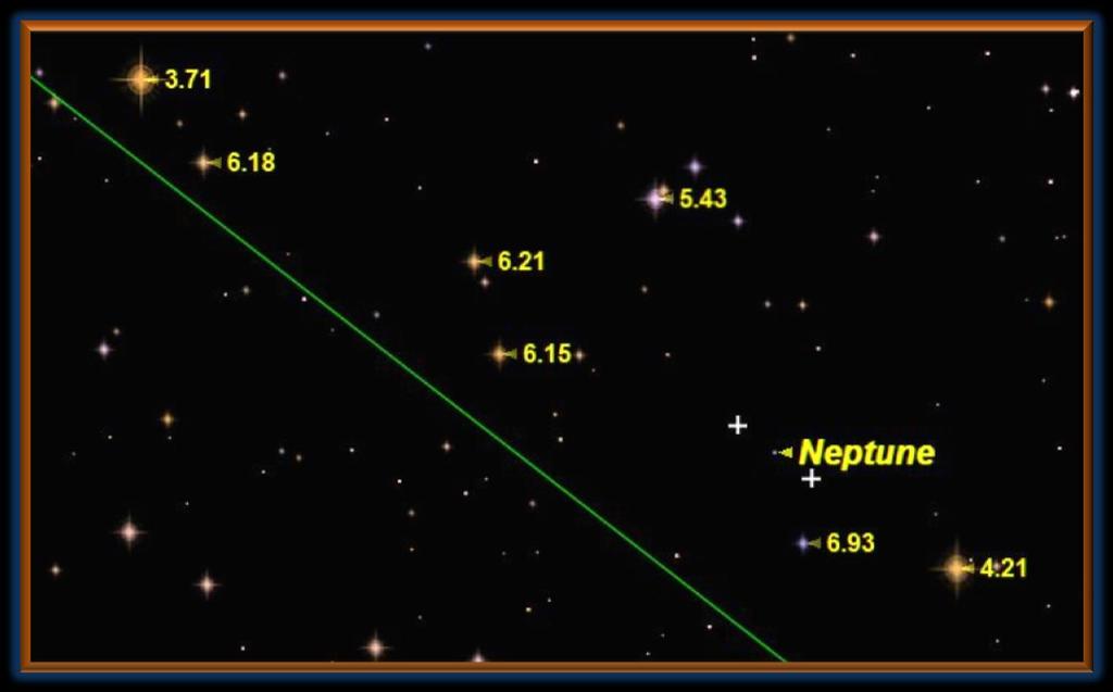 Begin to hone in on Neptune from the Y ; note that there is a paucity of naked eye stars between that asterism and the the stars marked with their