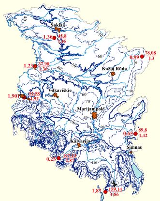 2 pav. Gruntinio vandens paviršiaus vidutinis lygis (50 proc. tikimybės) Šešupės baseine Fig. 2.