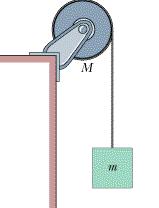 Problem 2 (11 pts) A mass m is connected with a massless cord to a pulley of mass M and radius R. The pulley is a solid disk.