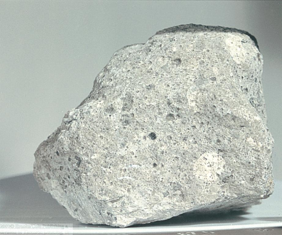 different types of rock cemented together), also containing anorthosites (=