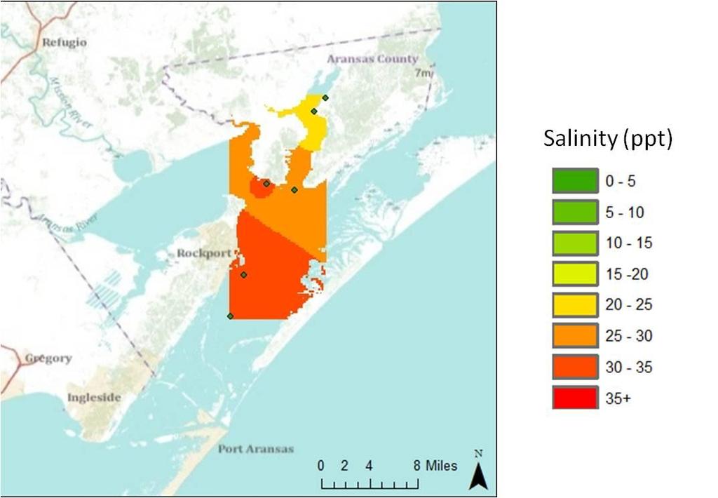 Figure 9: October 10, 2009 interpolation of TPWD salinity data
