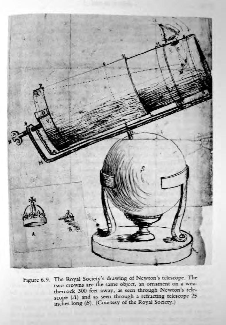 Late 1660s Newton built his first reflecting telescope. He cast and ground the mirror and made the tube and the mount himself. It was ca.