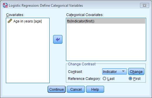 There is also a box for specifying the covariates (the predictor variables). It is possible to specify both main effects and interactions in logistic regression.
