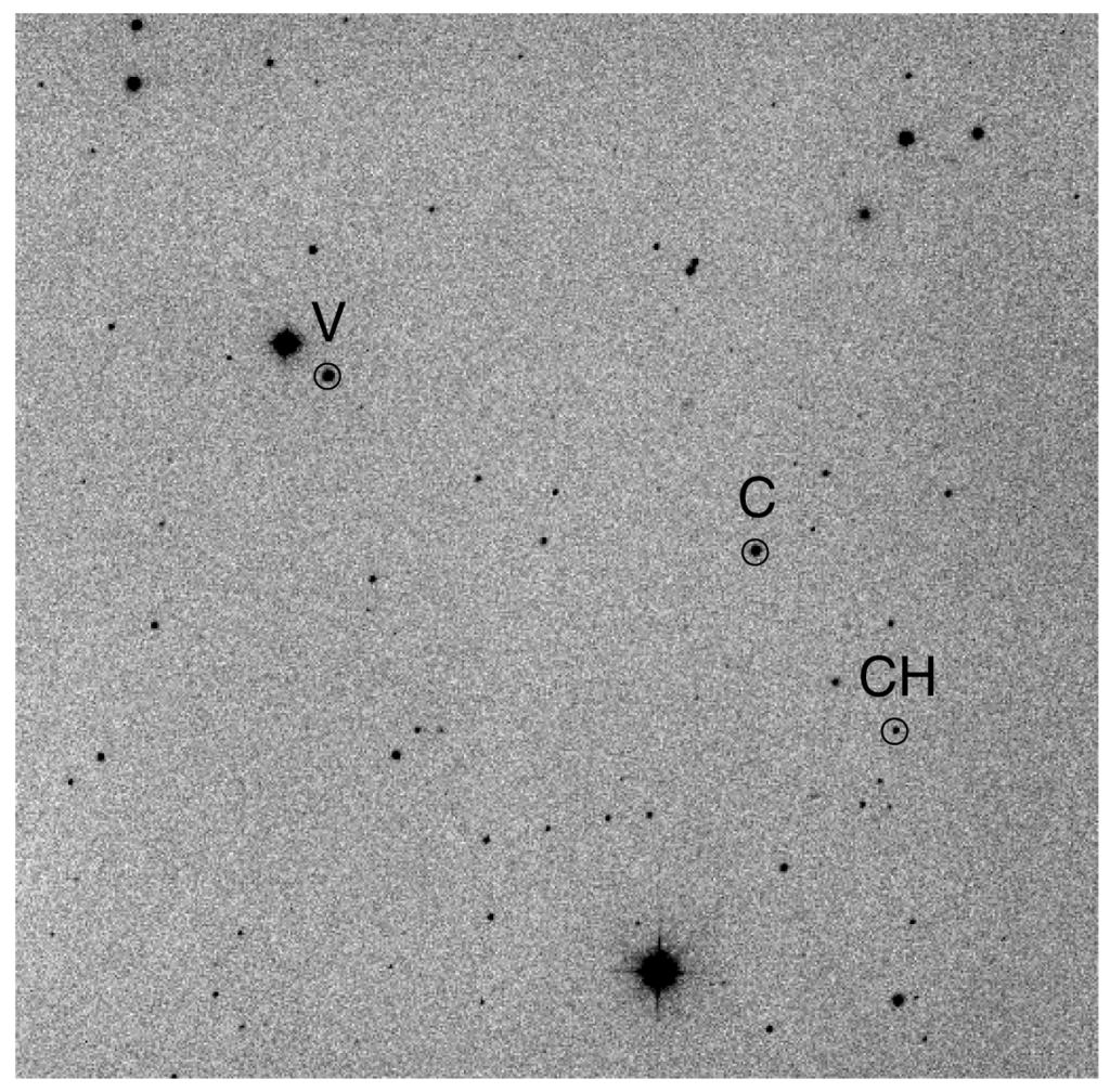 Discovery of a Deep, Low Mass Ratio Overcontact Binary GSC 03517 00663 891 Fig. 1 CCD image in the field of view around GSC 03517 00663. V refers to the variable star (i.e. GSC 03517 00663), C to the comparison star and CH to the check star.