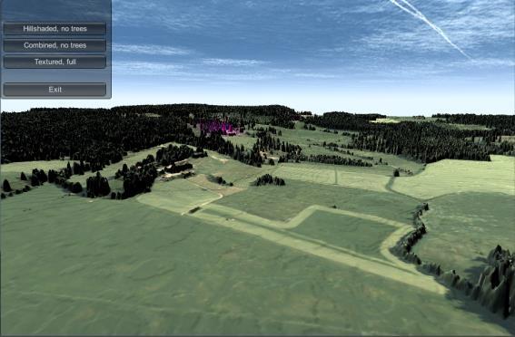 The game environment shown in the demo application is entirely based on available data (LIDAR, shape, aerial photo ) for the pilot area and gives a realistic virtual representation of the area.